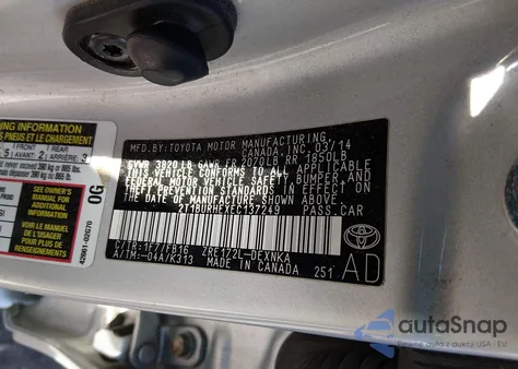 2014 Toyota Corolla Le z USA, uszkodzony, nr VIN 2T1BURHEXEC137249